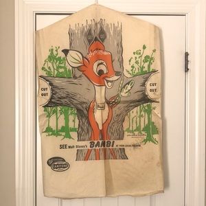Bambi Walt Disney movie ad on vintage Sanitone Dry Cleaners garment cover